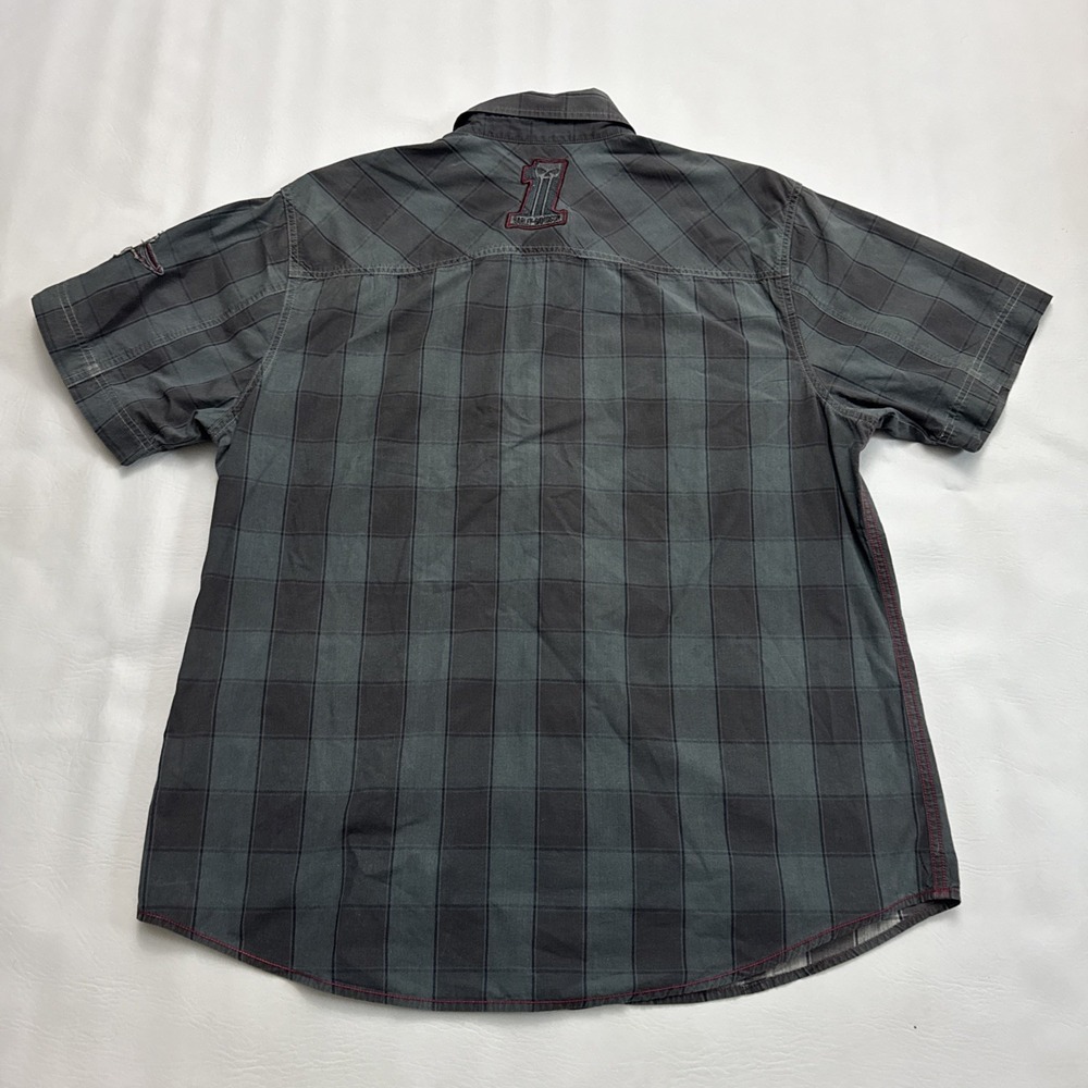 Harley Davidson 1 Shirt Mens XL Blue Plaid Black‎ Pearl Snap Short Sleeve - Picture 2 of 9